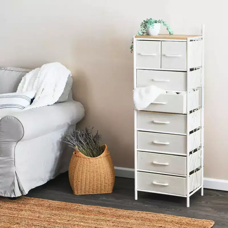 Comodino a 8 cassetti, nero/marrone/bianco/rovere/noce/multicolore, montaggio da 1 persona