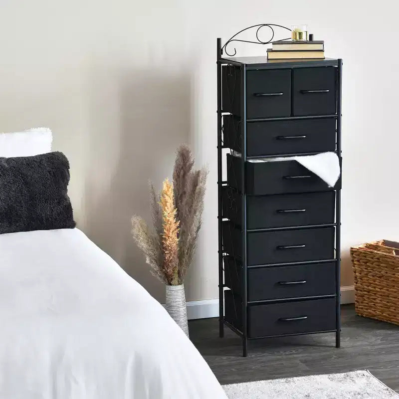 Comodino a 8 cassetti, nero/marrone/bianco/rovere/noce/multicolore, montaggio da 1 persona