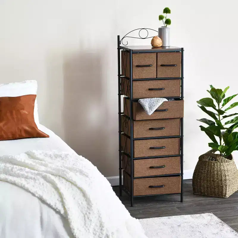 Comodino a 8 cassetti, nero/marrone/bianco/rovere/noce/multicolore, montaggio da 1 persona