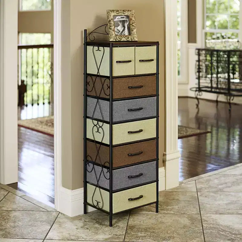 Comodino a 8 cassetti, nero/marrone/bianco/rovere/noce/multicolore, montaggio da 1 persona