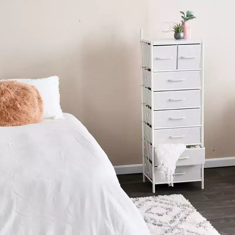 Comodino a 8 cassetti, nero/marrone/bianco/rovere/noce/multicolore, montaggio da 1 persona
