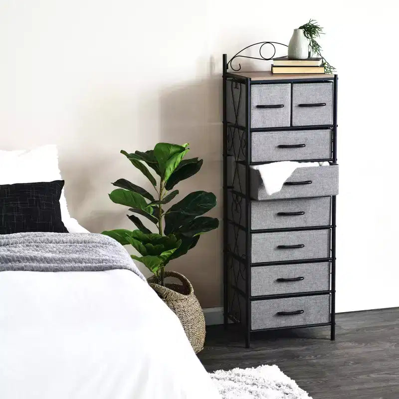 Comodino a 8 cassetti, nero/marrone/bianco/rovere/noce/multicolore, montaggio da 1 persona