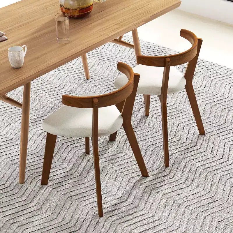 Sedia da pranzo in noce e tessuto grigio, senza braccioli, set da 2/4 pezzi