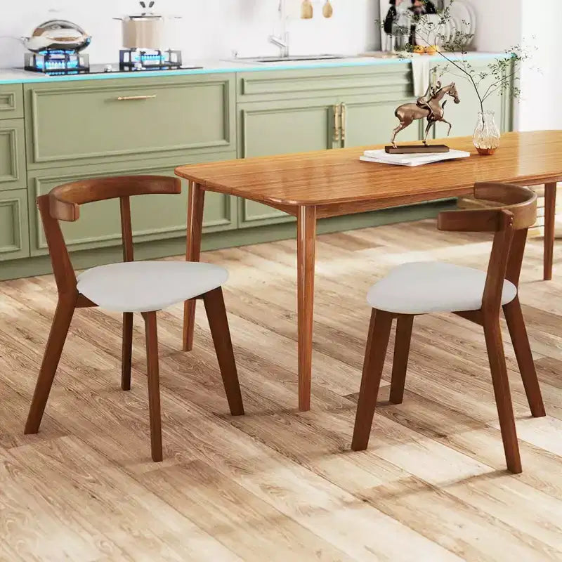 Sedia da pranzo in noce e tessuto grigio, senza braccioli, set da 2/4 pezzi