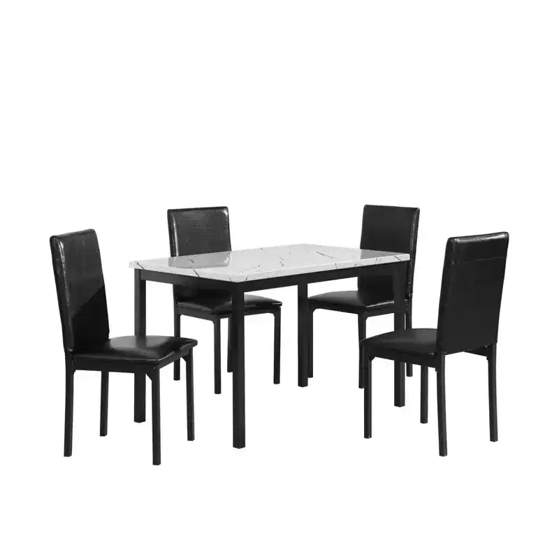 Set da pranzo 5 pezzi in simil marmo bianco e nero, 4 posti