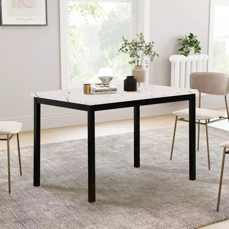 Set da pranzo 5 pezzi in simil marmo bianco e nero, 4 posti