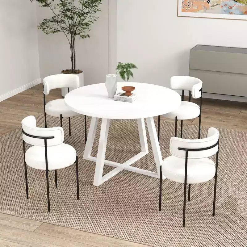 Set da pranzo rotondo di 5 pezzi, Grigio/Bianco, 4 posti a sedere