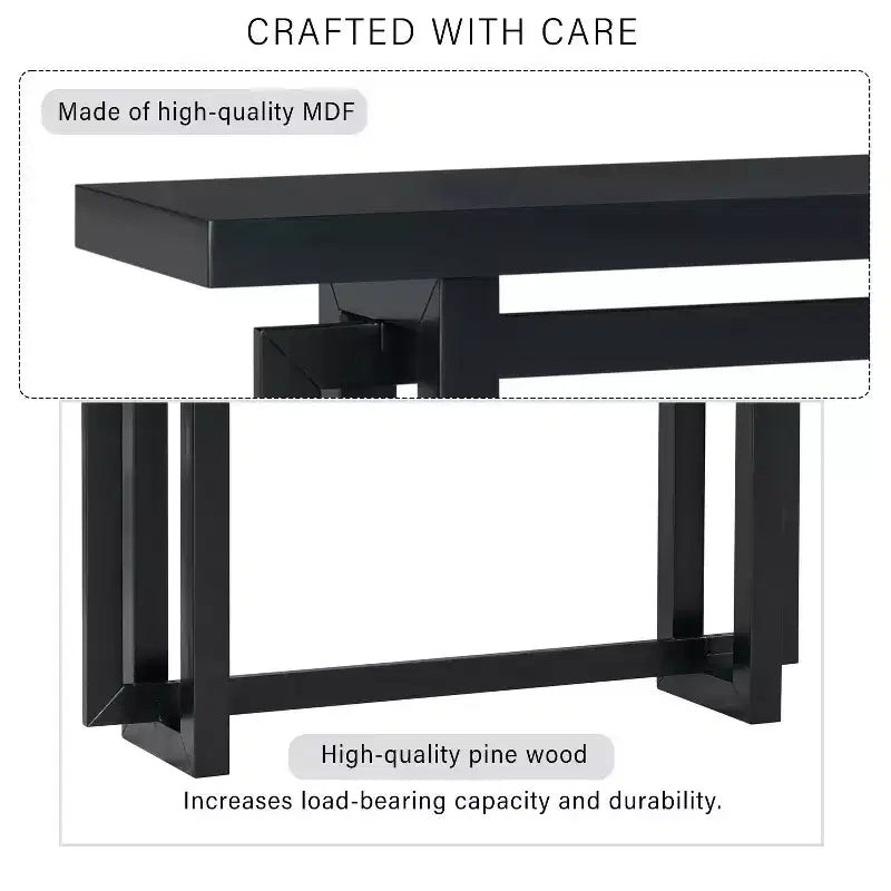 Tavolino da Consolle Moderno Nero / Grigio Scuro / Grigio / Bianco con Gambe Geometriche in Pino, per 1, 150 cm