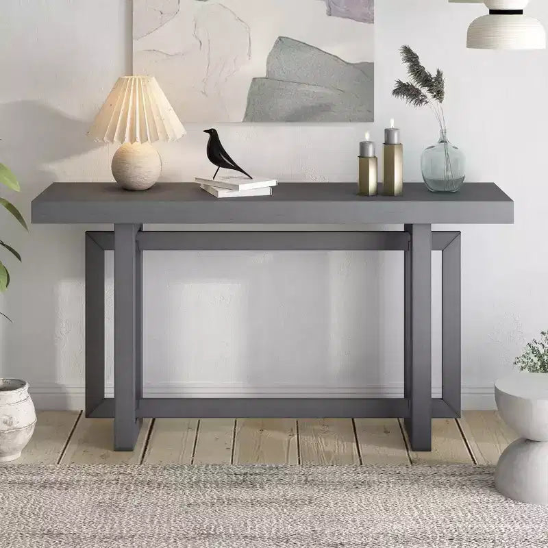 Tavolino da Consolle Moderno Nero / Grigio Scuro / Grigio / Bianco con Gambe Geometriche in Pino, per 1, 150 cm