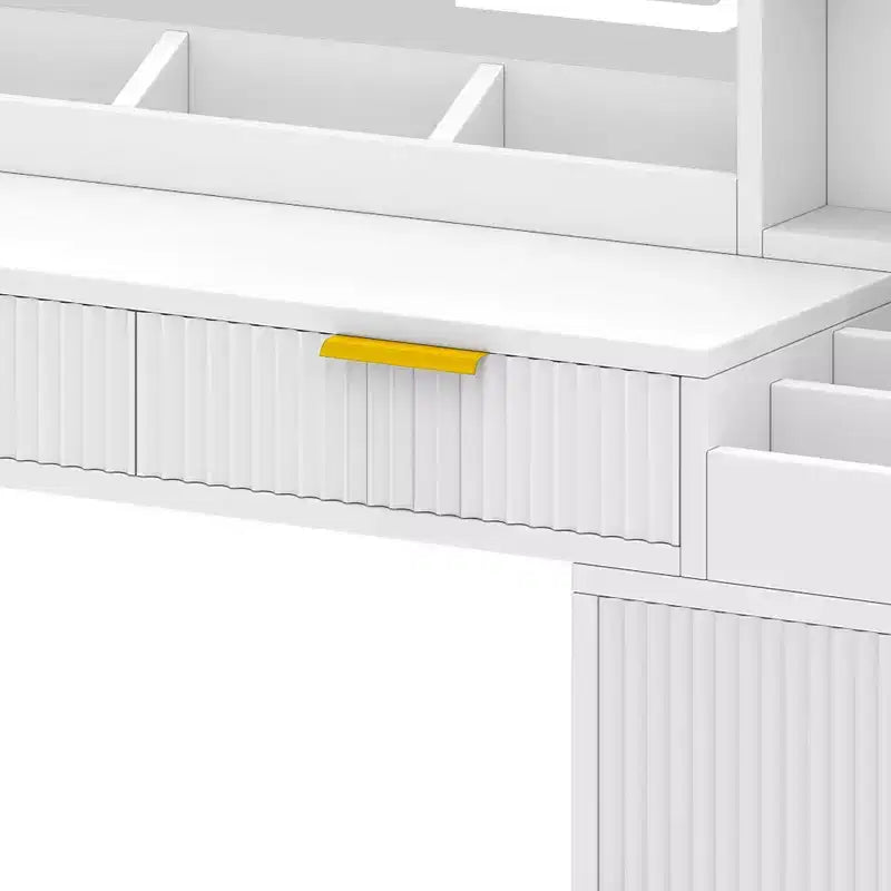 Toeletta con Specchio Illuminato, Rovere/Bianco, Stile Scanalato, 1 Persona