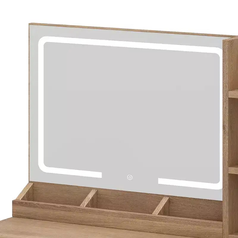 Toeletta con Specchio Illuminato, Rovere/Bianco, Stile Scanalato, 1 Persona