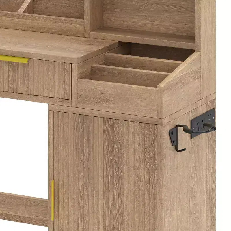 Toeletta con Specchio Illuminato, Rovere/Bianco, Stile Scanalato, 1 Persona