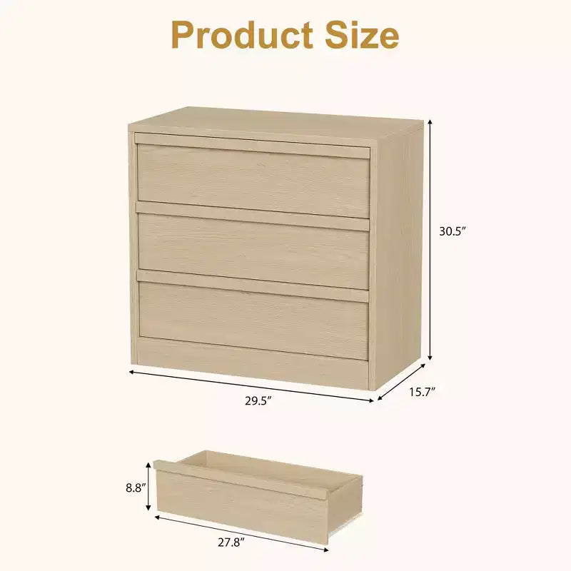 Cassettiera a 3 Cassetti in Rovere Naturale – Cassettiera Contenitore Moderna per Camera da Letto e Soggiorno