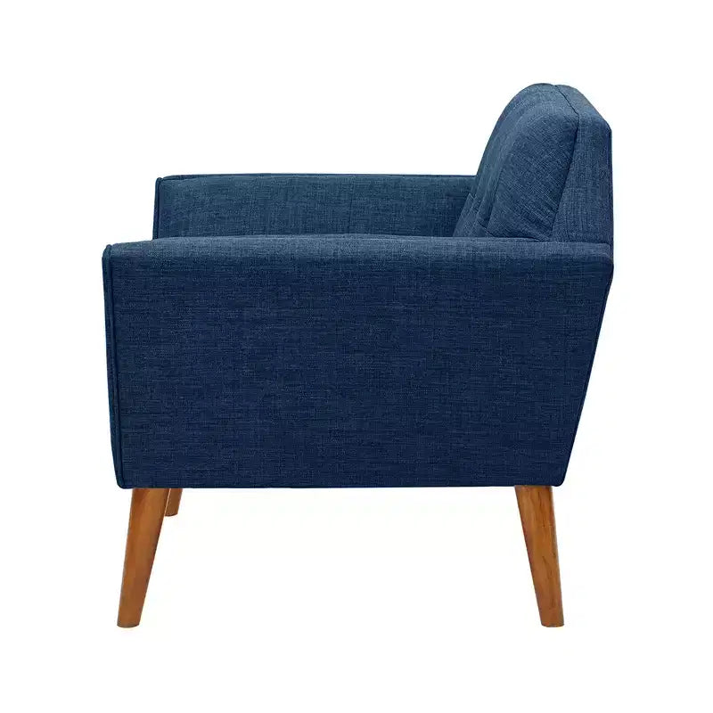 Poltrona singola in velluto trapuntato blu, con struttura in legno
