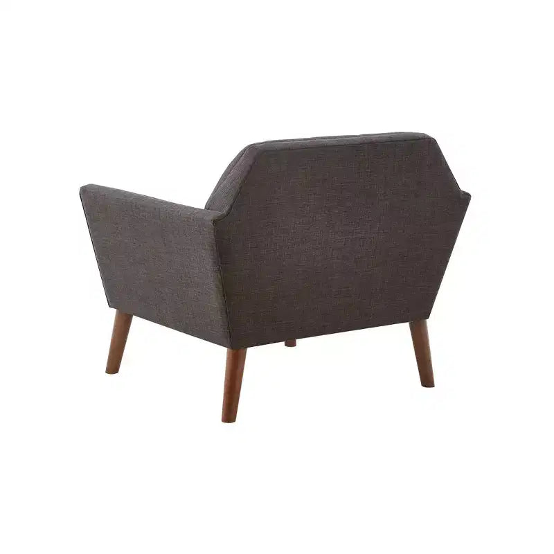 Poltrona singola in velluto trapuntato blu, con struttura in legno