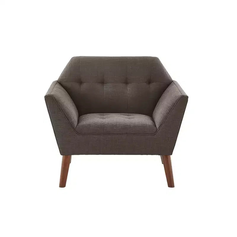 Poltrona singola in velluto trapuntato blu, con struttura in legno