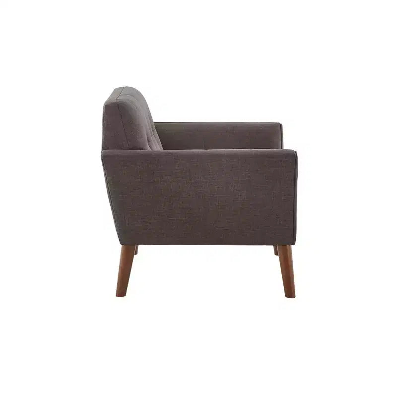 Poltrona singola in velluto trapuntato blu, con struttura in legno