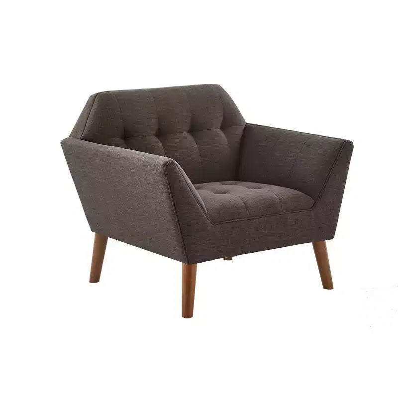 Poltrona singola in velluto trapuntato blu, con struttura in legno