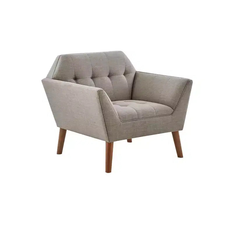 Poltrona singola in velluto trapuntato blu, con struttura in legno