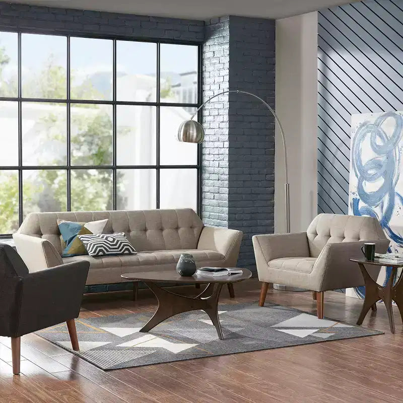 Poltrona singola in velluto trapuntato blu, con struttura in legno