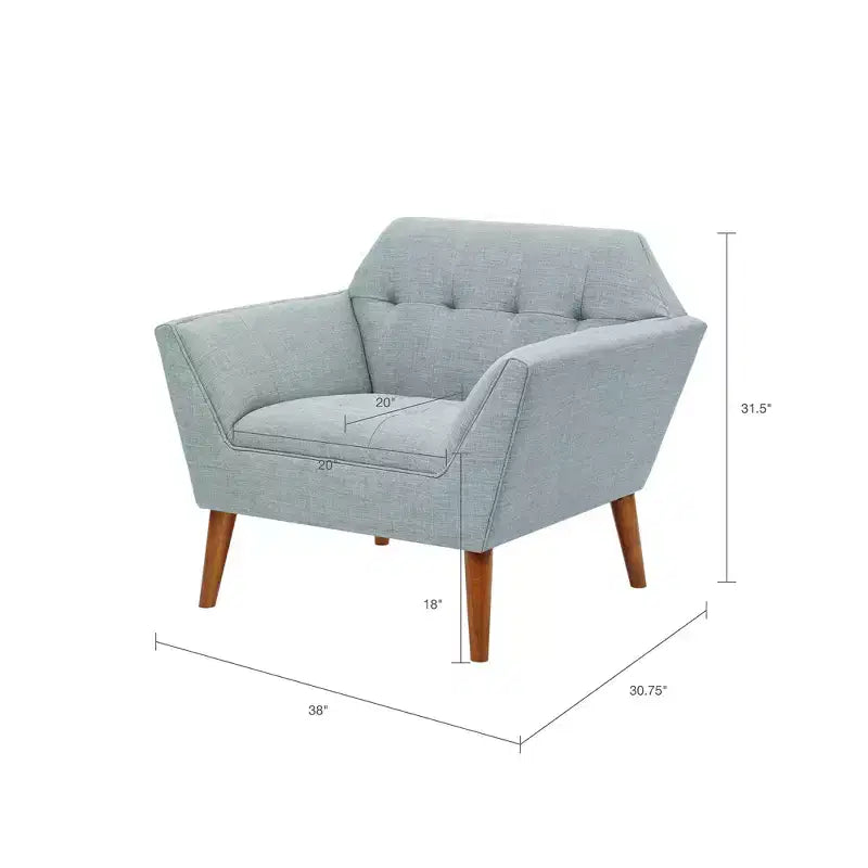 Poltrona singola in velluto trapuntato blu, con struttura in legno