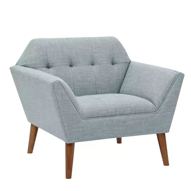 Poltrona singola in velluto trapuntato blu, con struttura in legno