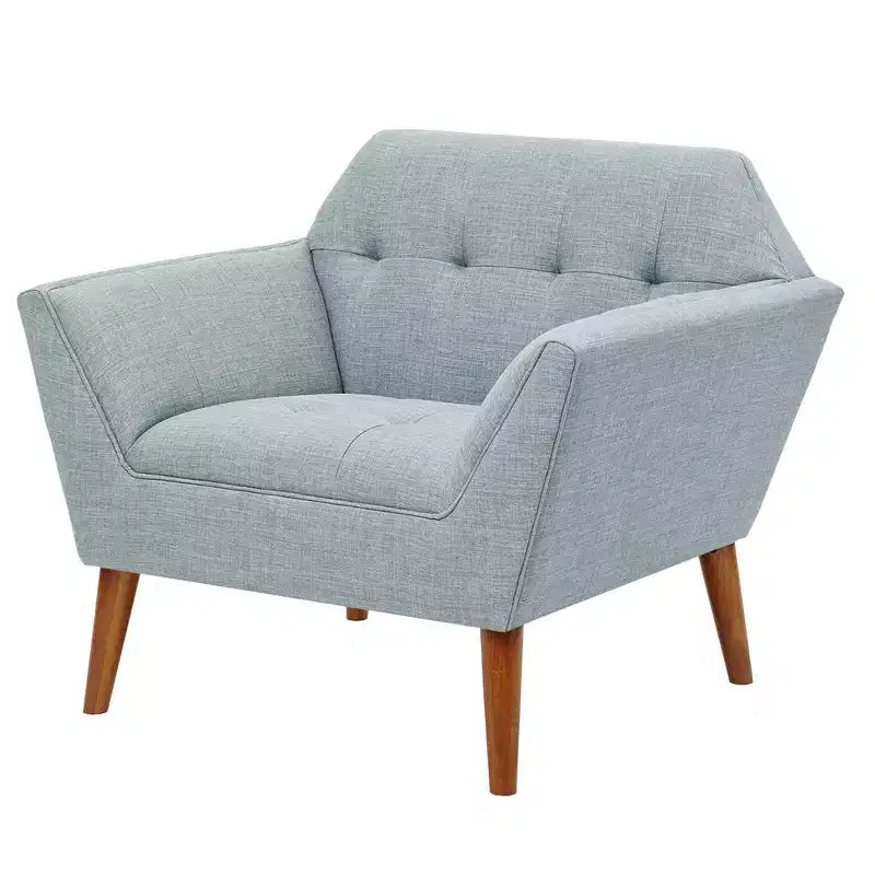 Poltrona singola in velluto trapuntato blu, con struttura in legno