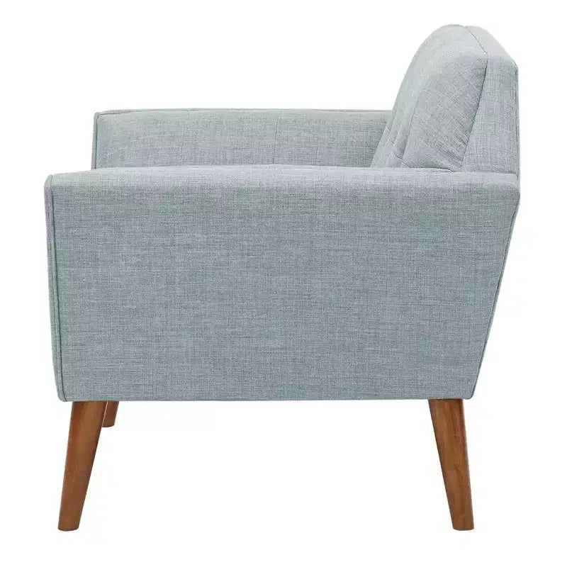 Poltrona singola in velluto trapuntato blu, con struttura in legno