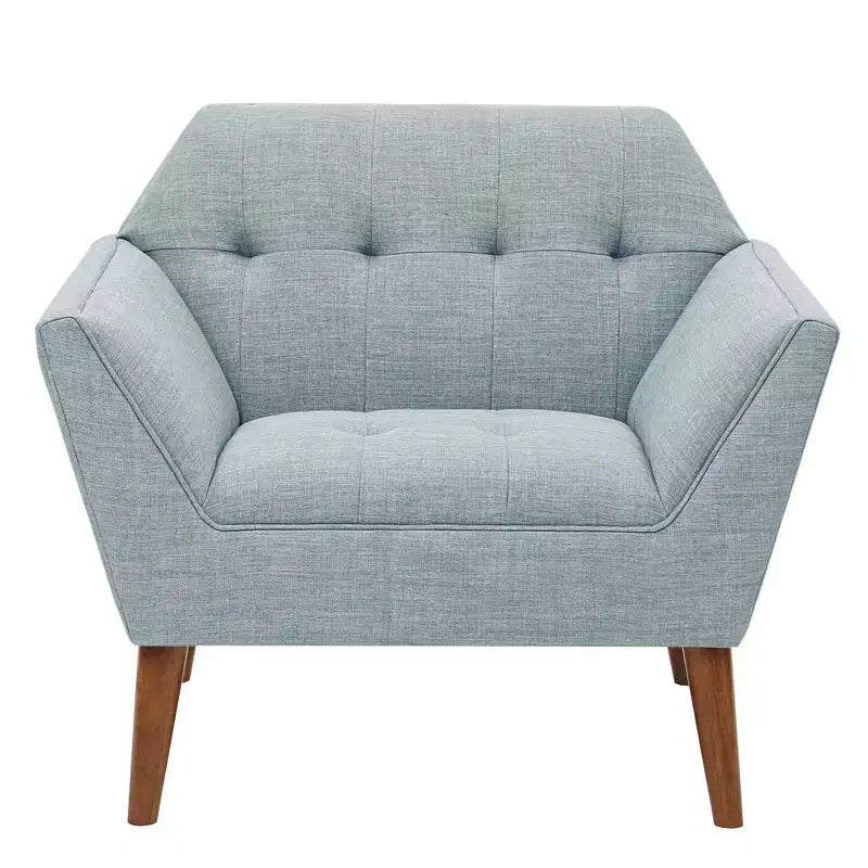 Poltrona singola in velluto trapuntato blu, con struttura in legno