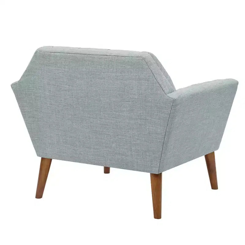 Poltrona singola in velluto trapuntato blu, con struttura in legno