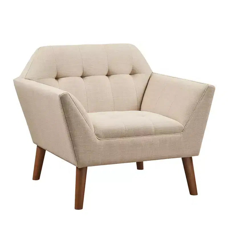 Poltrona singola in velluto trapuntato blu, con struttura in legno
