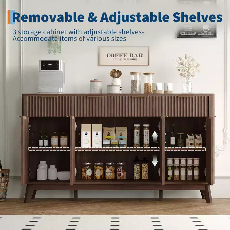 Madia/Buffet in rovere con scanalature, cassetti e ante, montaggio da 1 persona