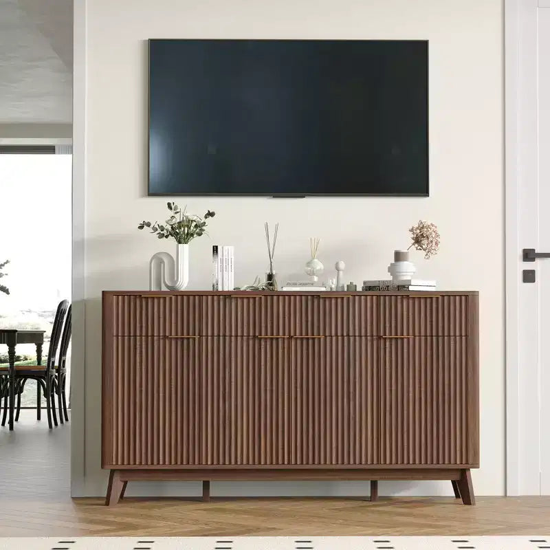 Madia/Buffet in rovere con scanalature, cassetti e ante, montaggio da 1 persona