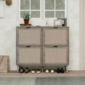 GDFStudio Sophie Farmhouse Wooden Rattan Shoe Rack with 4 Tilt-Out Doors