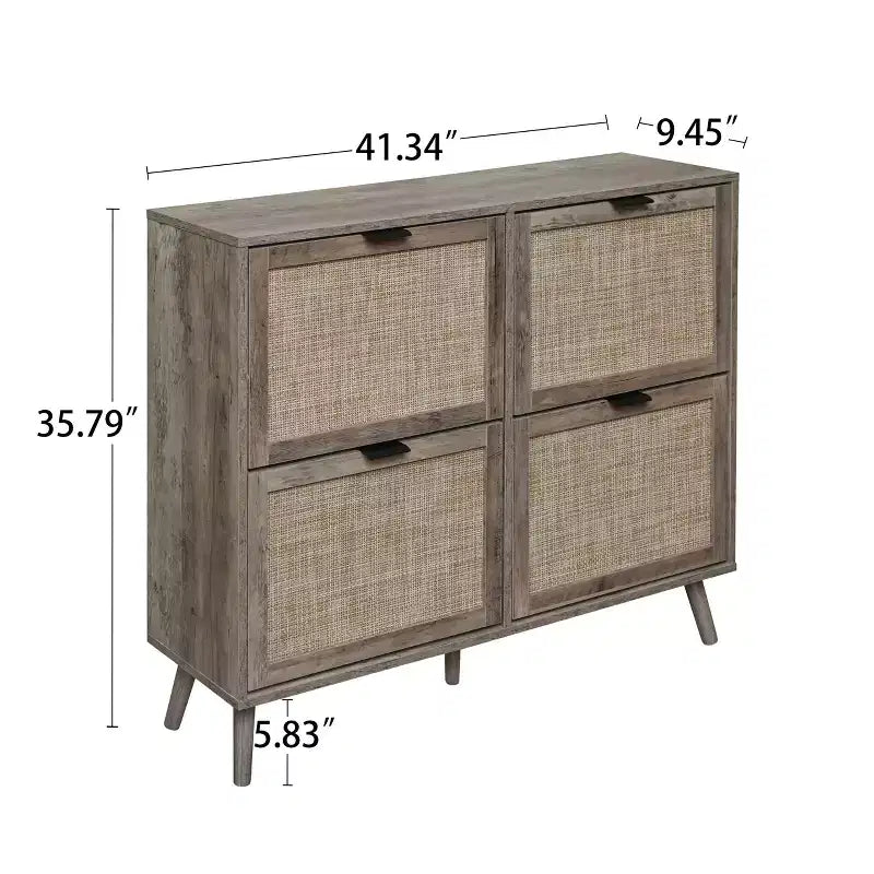 Scarpiera in Rattan Stile Rustico con 4 Ante a Ribalta, Marrone, per 2