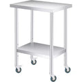 Stainless Steel Work Table, 24x18 Inches, Adjustable Undershelf & 4 Casters, Heavy-Duty for Commercial, Kitchen, or Outdoor Use