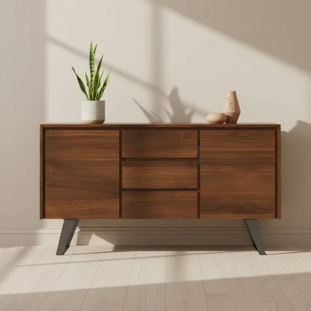 Mitchell 60 inch x 17 inch Rectangle Modern Industrial Sideboard Buffet in Walnut Veneer