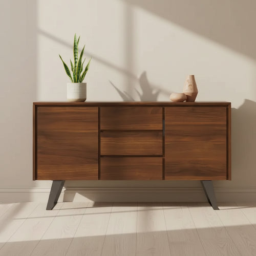 Mitchell 60 inch x 17 inch Rectangle Modern Industrial Sideboard Buffet in Walnut Veneer