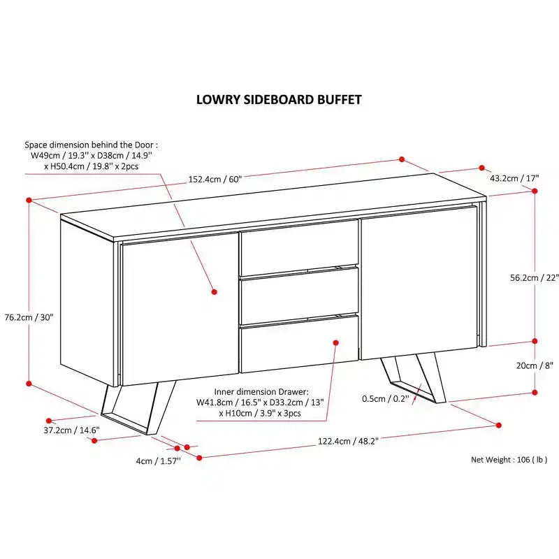 Madia/Buffet Industriale Moderno con Impiallacciatura in Noce, Marrone, 152 cm, Montaggio 1 Persona