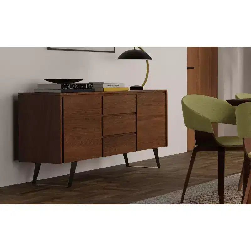 Madia/Buffet Industriale Moderno con Impiallacciatura in Noce, Marrone, 152 cm, Montaggio 1 Persona
