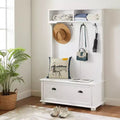 4-in-1 Hall TreeEntryway Coat Rack with Top Shelf, Storage Bench, 4 Hooks, Flip Door, Open Shelves, Side Bench for Hallway or Entryway
