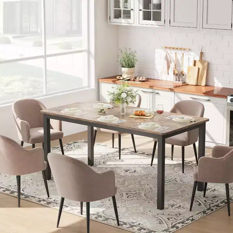 Tavolo da pranzo rettangolare marrone/grigio per 2-6 persone, stile moderno rustico