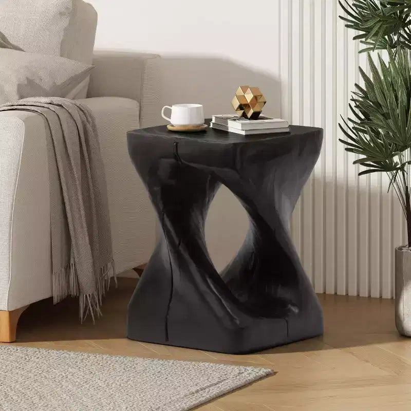 Tavolino d'appoggio a spirale nero/naturale con centro cavo, per 1 persona