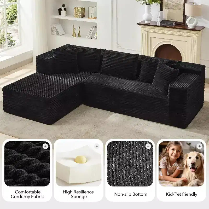 Divano componibile a L Beige / Nero / Grigio con chaise longue, 2 posti modulare