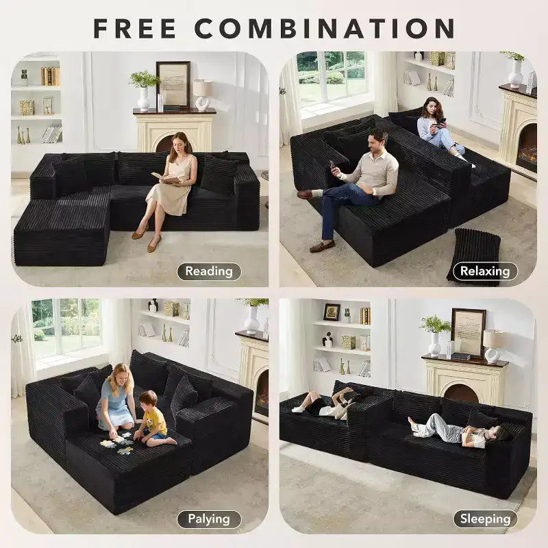 Divano componibile a L Beige / Nero / Grigio con chaise longue, 2 posti modulare