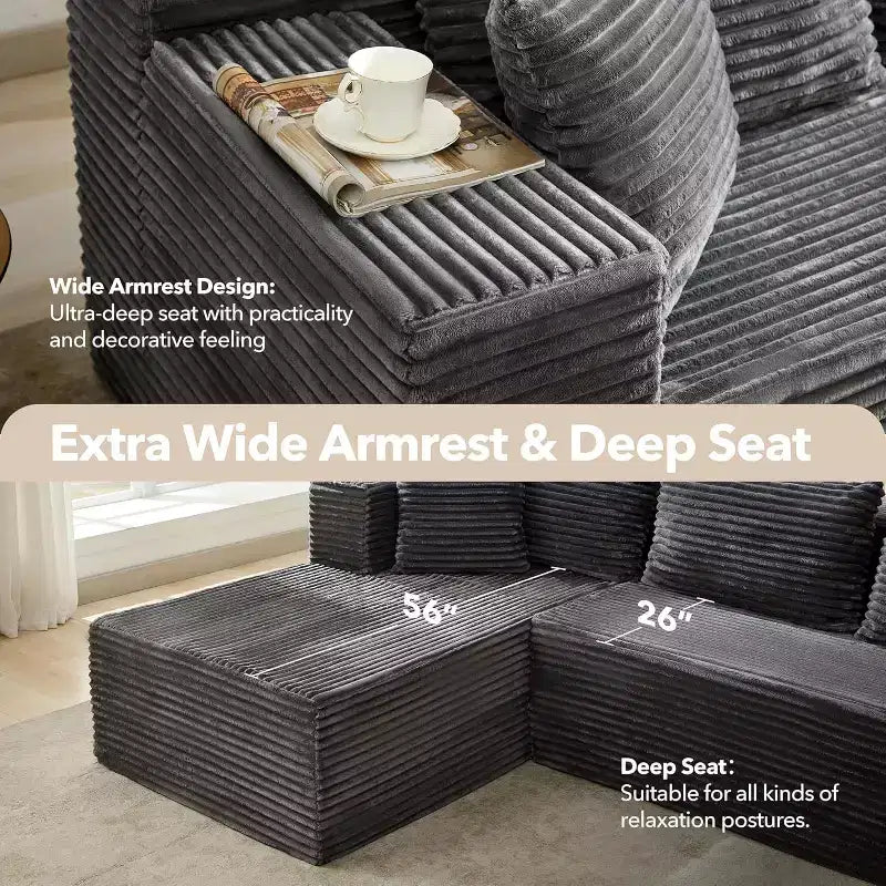 Divano componibile a L Beige / Nero / Grigio con chaise longue, 2 posti modulare