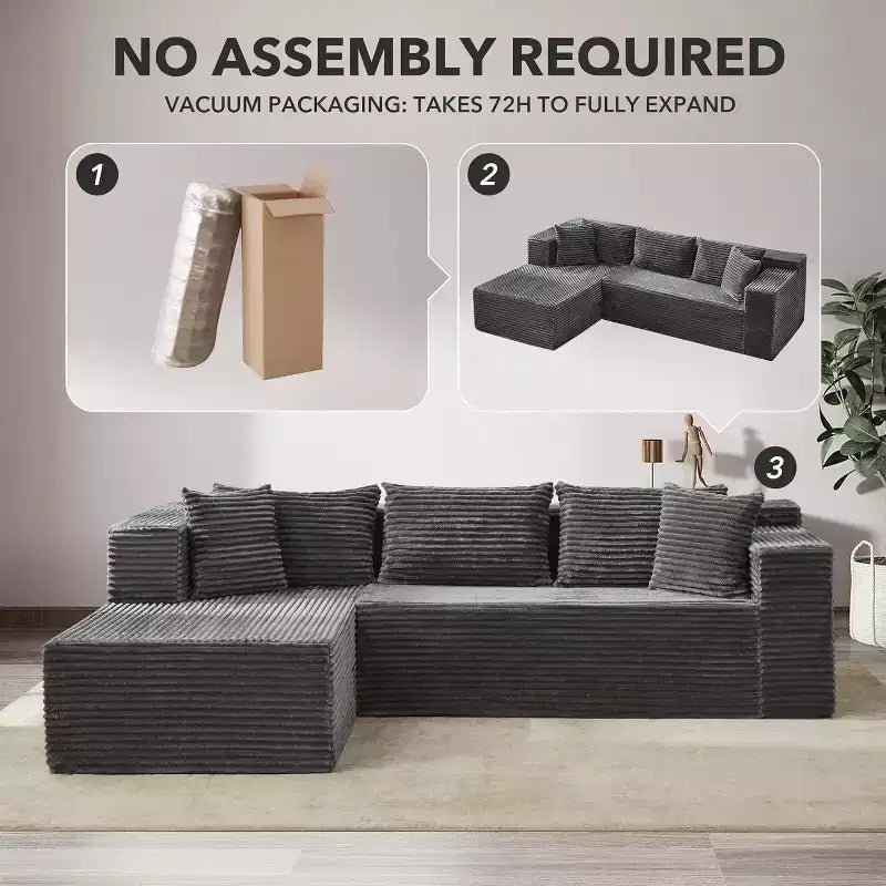 Divano componibile a L Beige / Nero / Grigio con chaise longue, 2 posti modulare