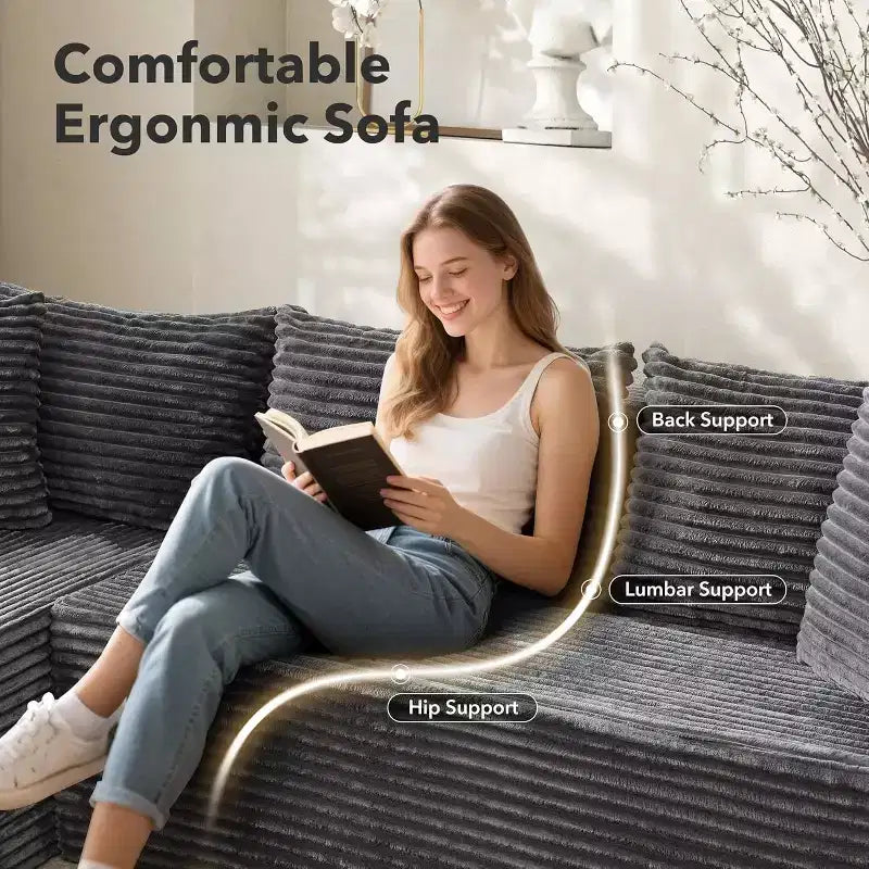 Divano componibile a L Beige / Nero / Grigio con chaise longue, 2 posti modulare