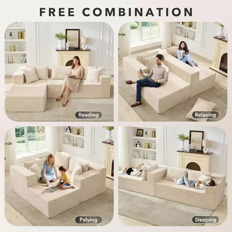 Divano componibile a L Beige / Nero / Grigio con chaise longue, 2 posti modulare