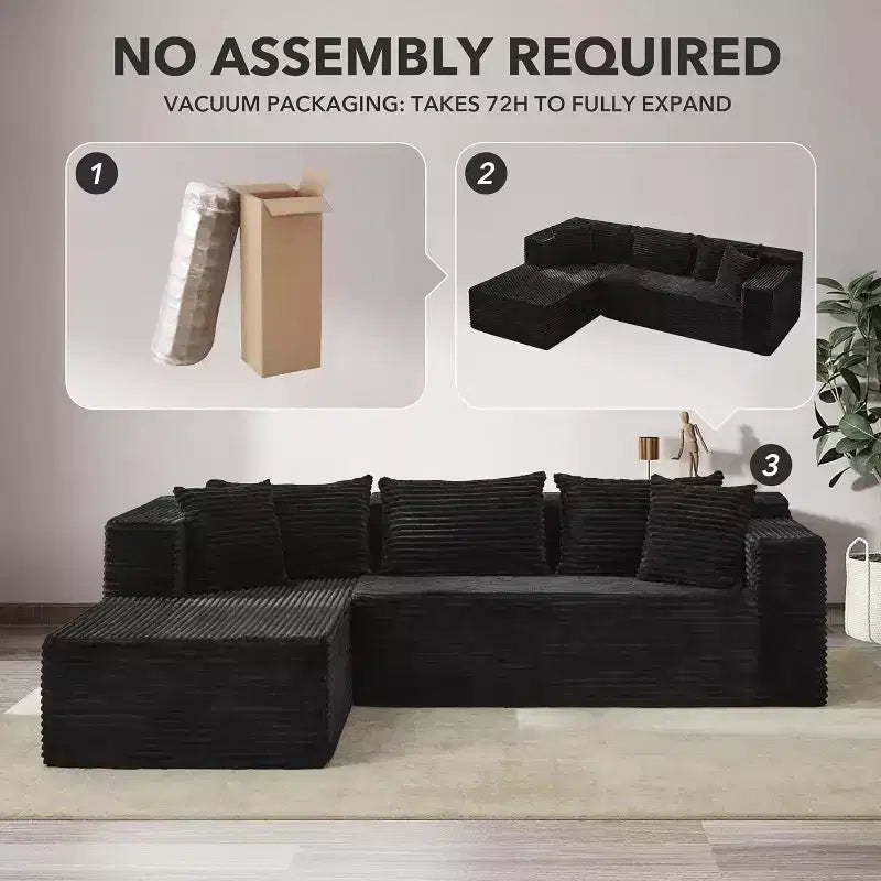 Divano componibile a L Beige / Nero / Grigio con chaise longue, 2 posti modulare